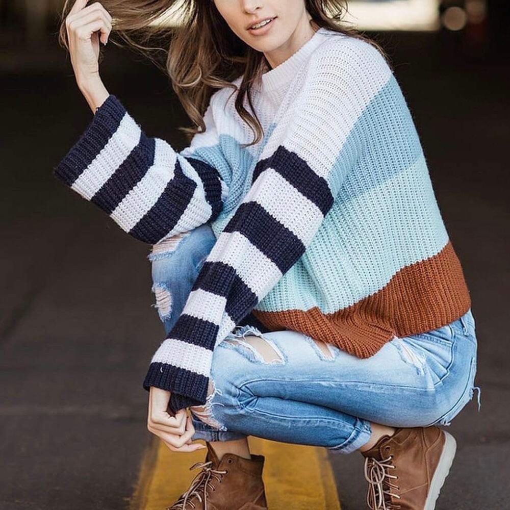 Colorblock Acrylic Sweater, Size Small